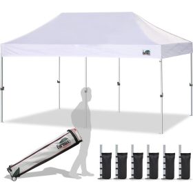 USA 10'x20' Pop Up Canopy Tent Commercial Instant Canopies With Heavy Duty Roller Bag Bonus 6 Sand Weights Bags (White) Gazebo